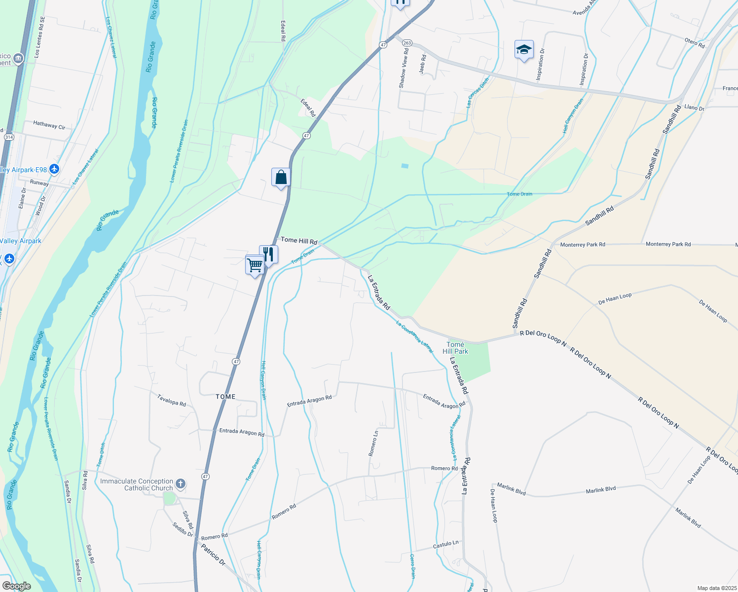 map of restaurants, bars, coffee shops, grocery stores, and more near 17 Keeney Lane in Los Lunas