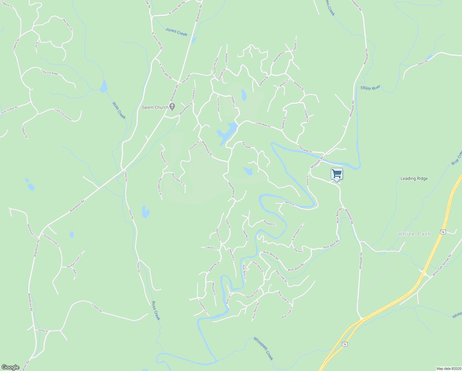 map of restaurants, bars, coffee shops, grocery stores, and more near 1390 Shenendoa Drive in Ellijay