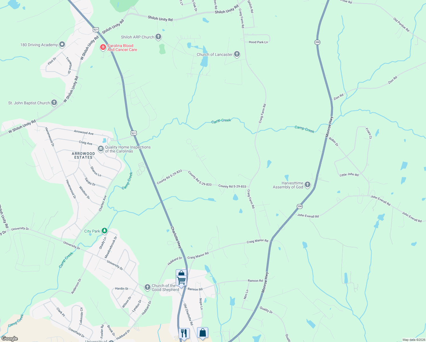 map of restaurants, bars, coffee shops, grocery stores, and more near 1852 Tara Trail in Lancaster