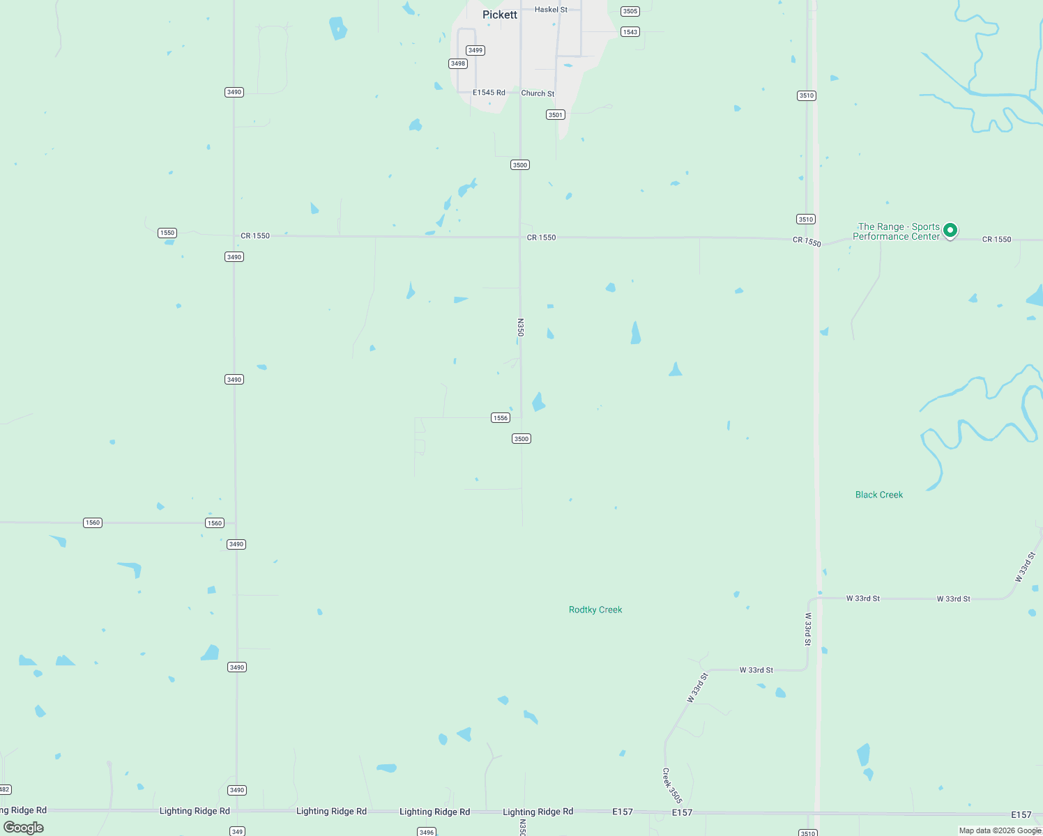 map of restaurants, bars, coffee shops, grocery stores, and more near County Road 3500 in Ada