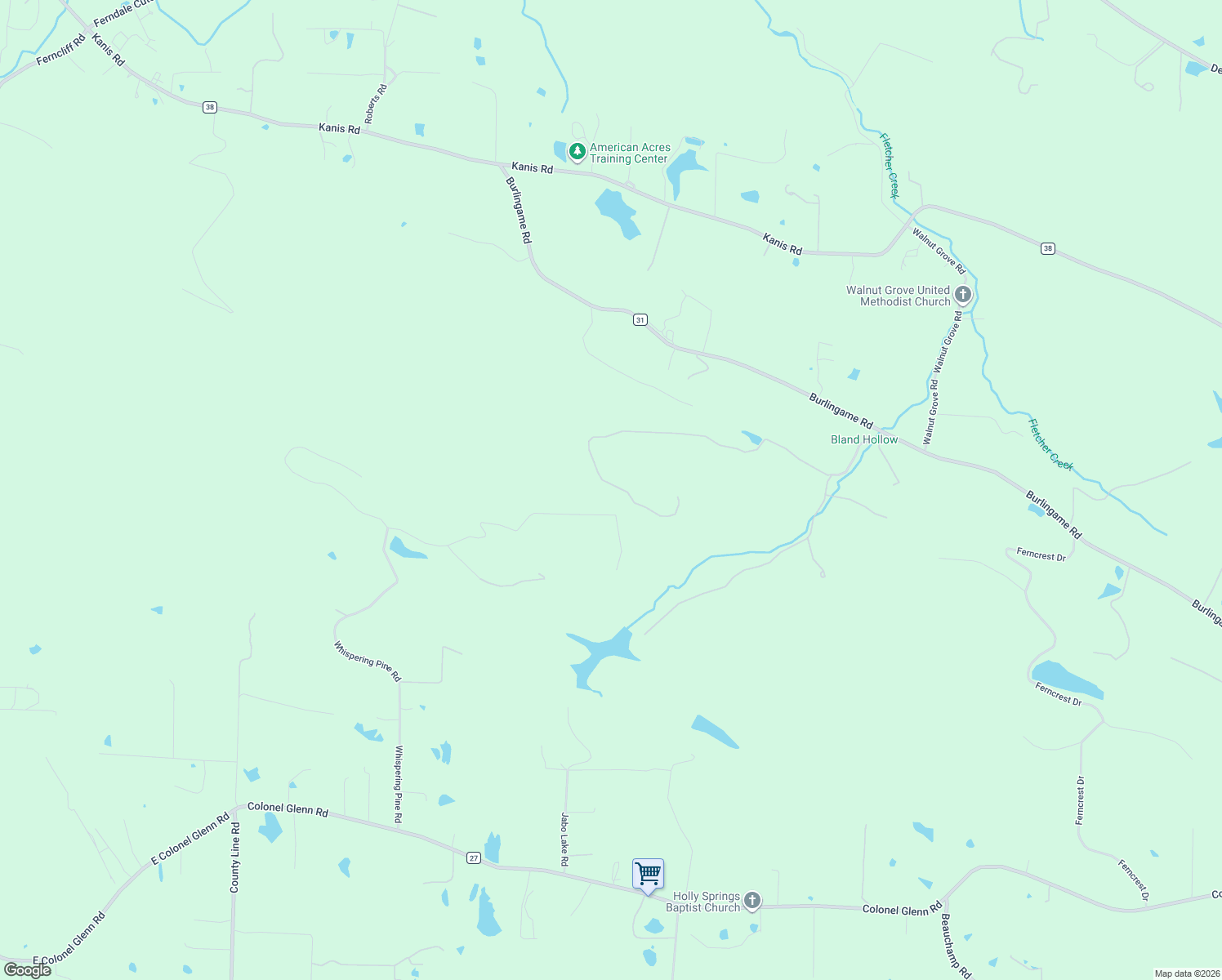 map of restaurants, bars, coffee shops, grocery stores, and more near 24310 Foxridge Road in Little Rock