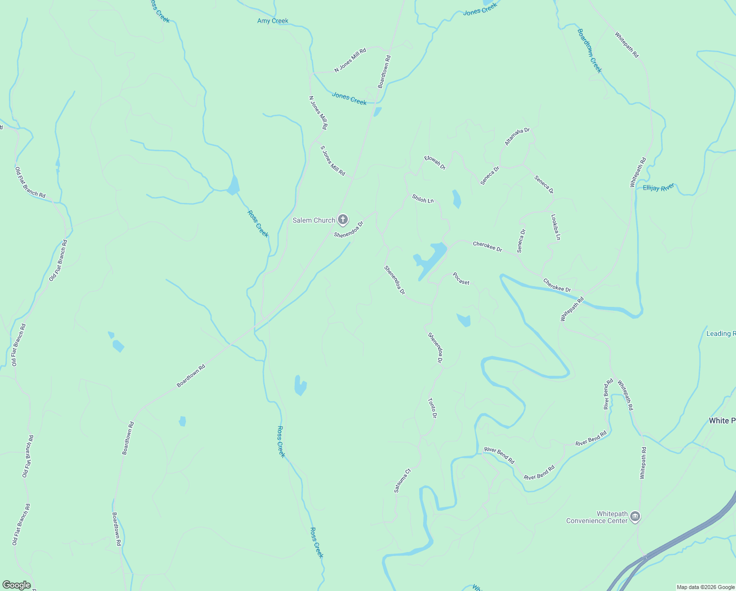 map of restaurants, bars, coffee shops, grocery stores, and more near Choctaw Dr in Ellijay