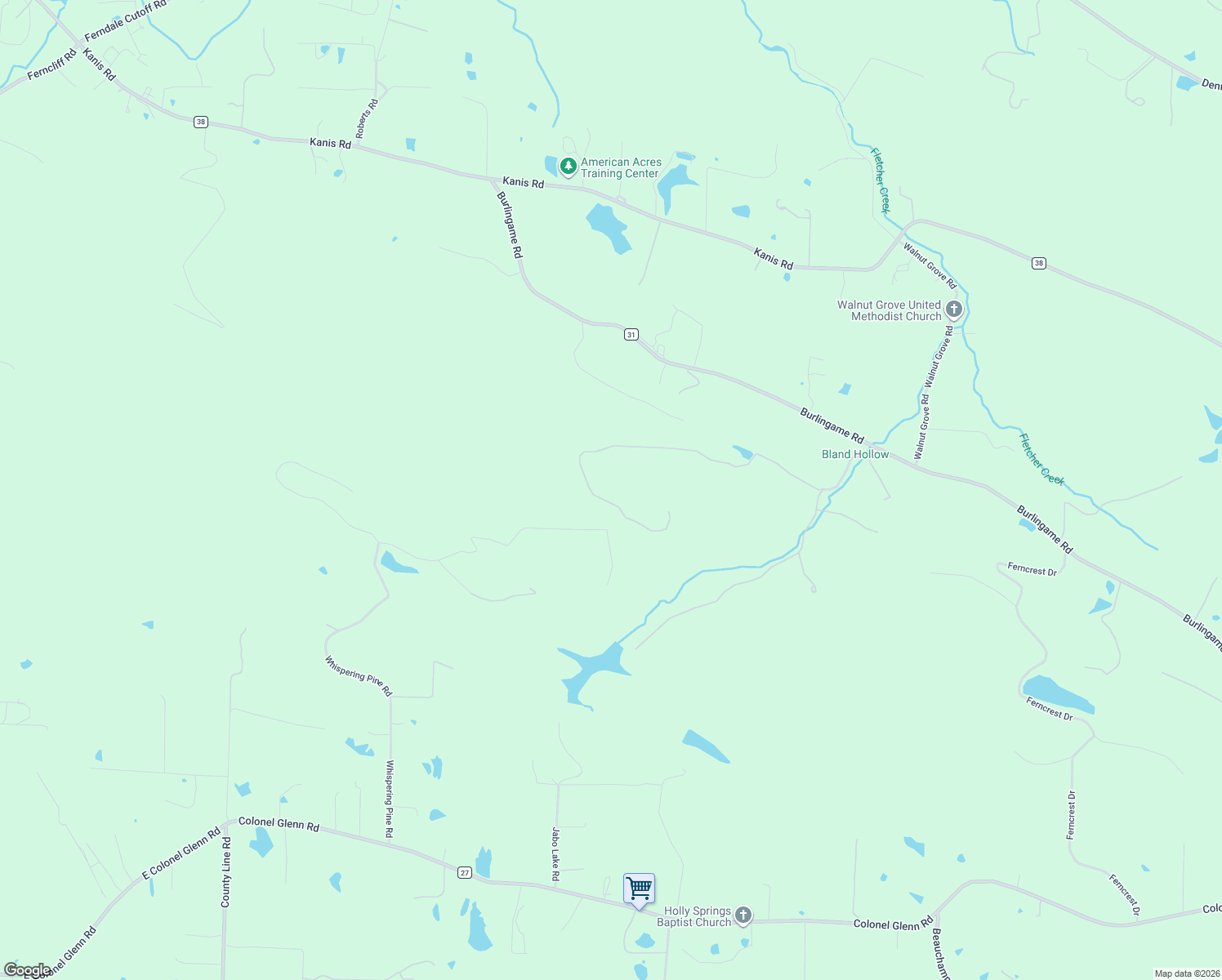 map of restaurants, bars, coffee shops, grocery stores, and more near 24310 Foxridge Road in Little Rock