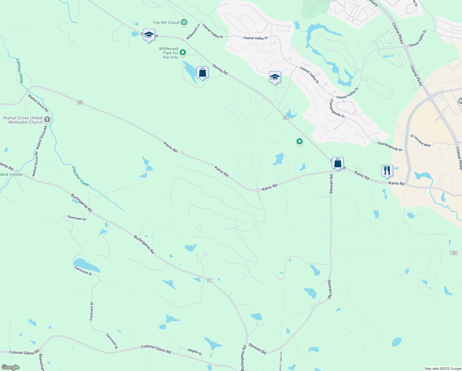 map of restaurants, bars, coffee shops, grocery stores, and more near 19445 Kanis Road in Little Rock
