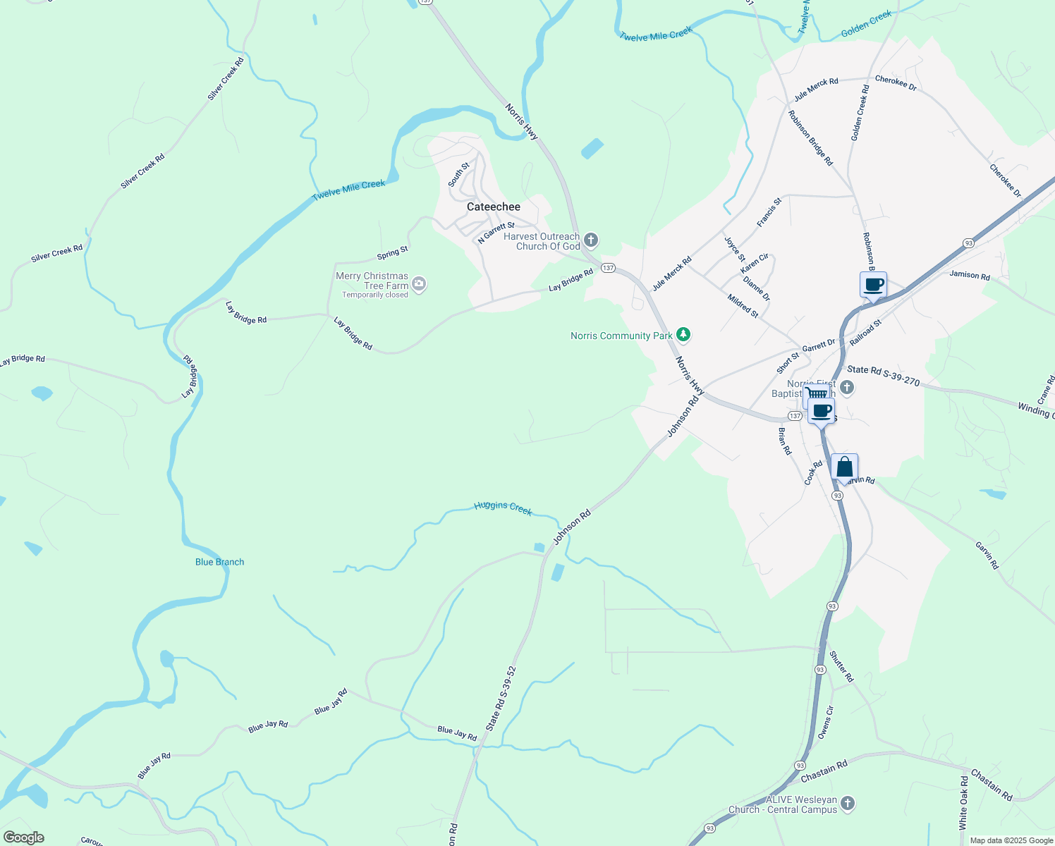 map of restaurants, bars, coffee shops, grocery stores, and more near 239 Powell Road in Central