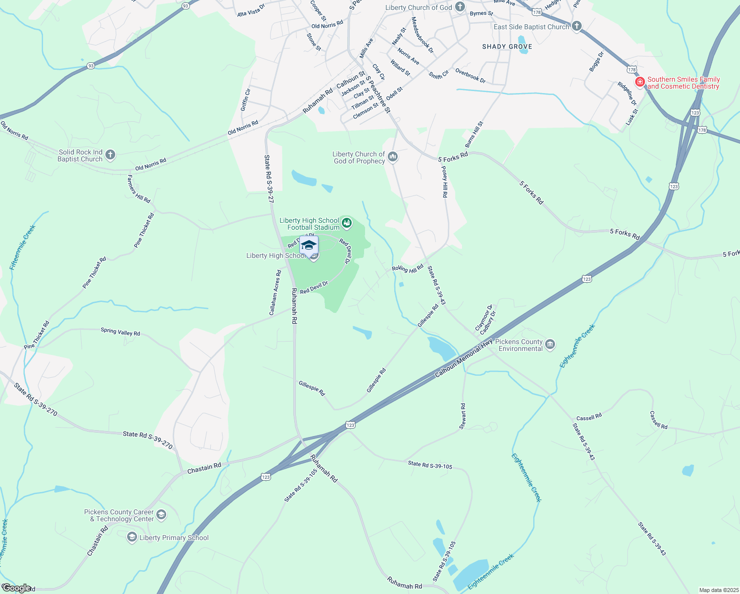 map of restaurants, bars, coffee shops, grocery stores, and more near 181 Rolling Hill Road in Liberty