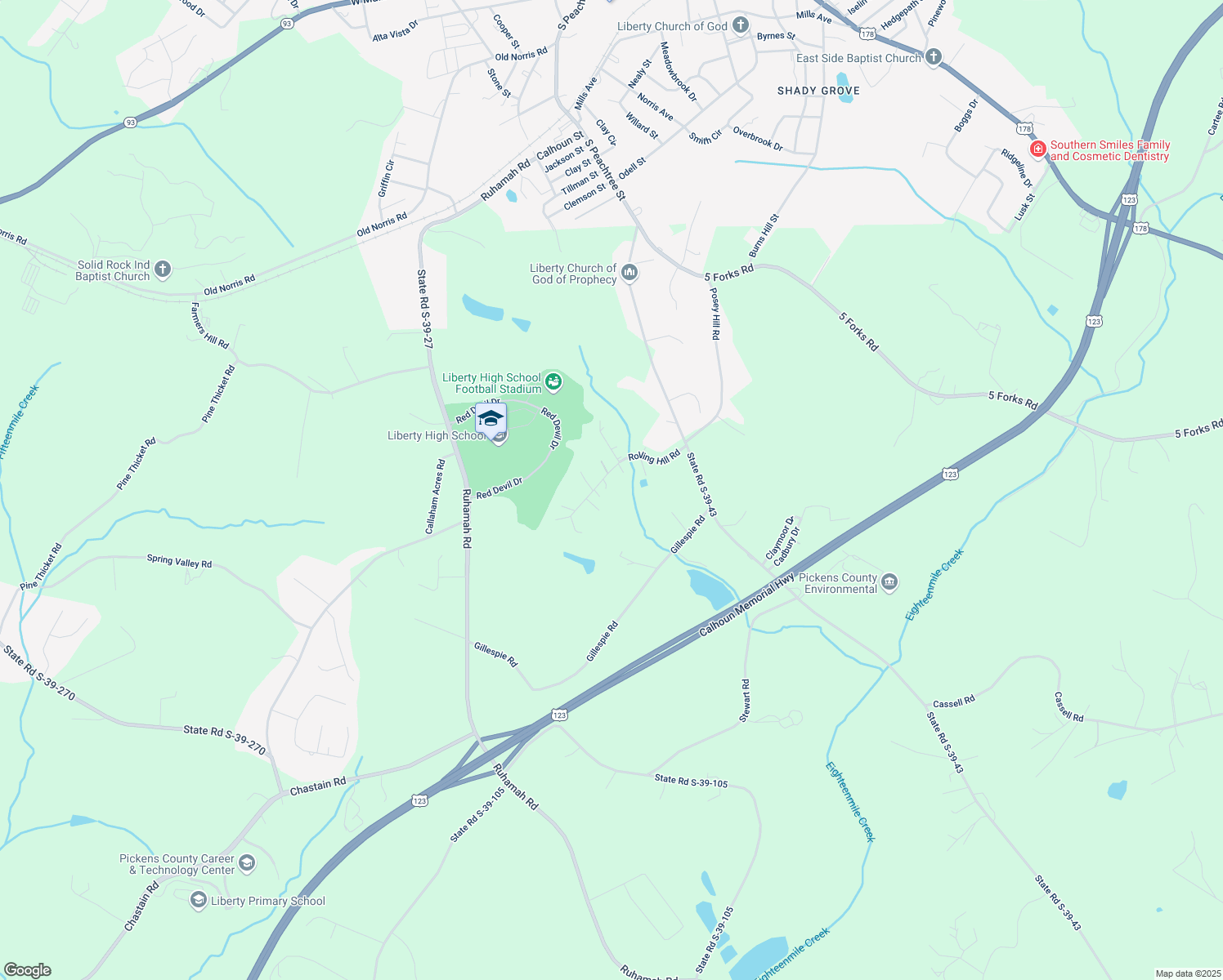 map of restaurants, bars, coffee shops, grocery stores, and more near 181 Rolling Hill Road in Liberty