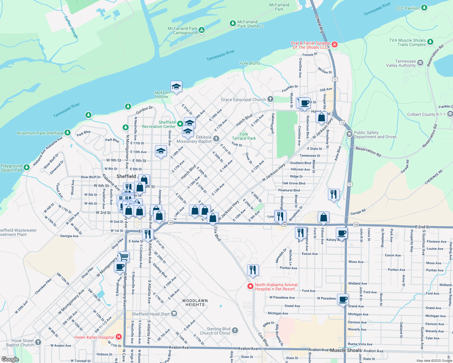map of restaurants, bars, coffee shops, grocery stores, and more near 2902 East 13th Avenue in Sheffield