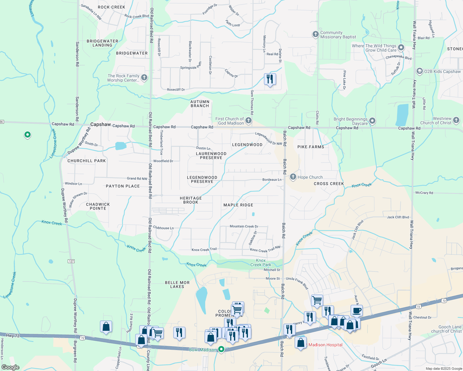 map of restaurants, bars, coffee shops, grocery stores, and more near 194 Fourstar Lane in Madison