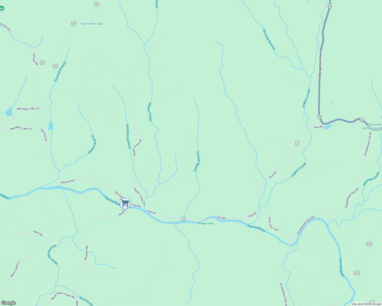 map of restaurants, bars, coffee shops, grocery stores, and more near 85 Honeysuckle Way in Blue Ridge