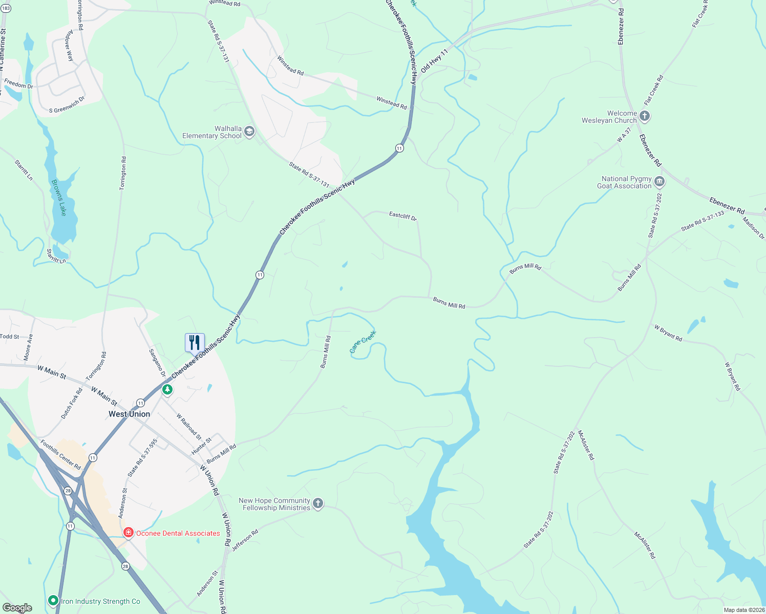 map of restaurants, bars, coffee shops, grocery stores, and more near State Road S-37-133 in West Union