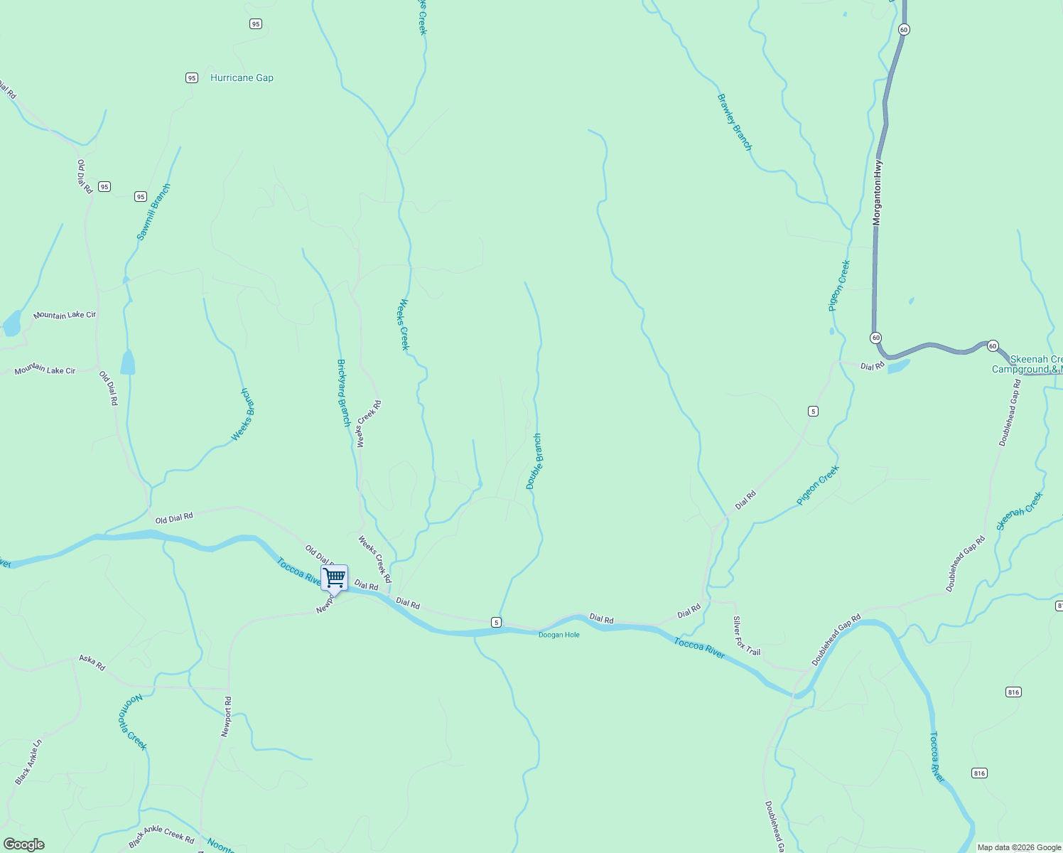 map of restaurants, bars, coffee shops, grocery stores, and more near 85 Honeysuckle Way in Blue Ridge