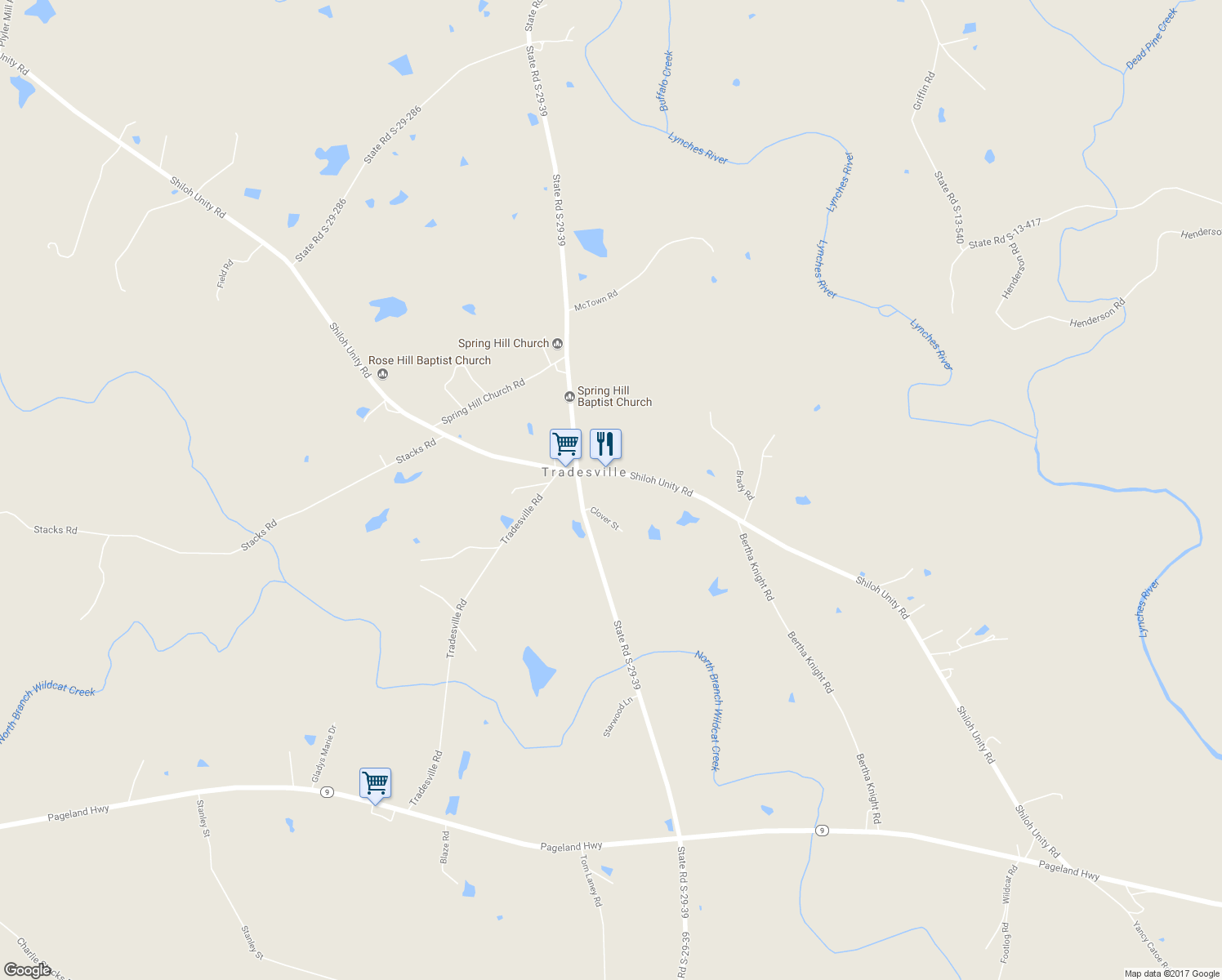 map of restaurants, bars, coffee shops, grocery stores, and more near 6824 Shiloh Unity Road in Lancaster
