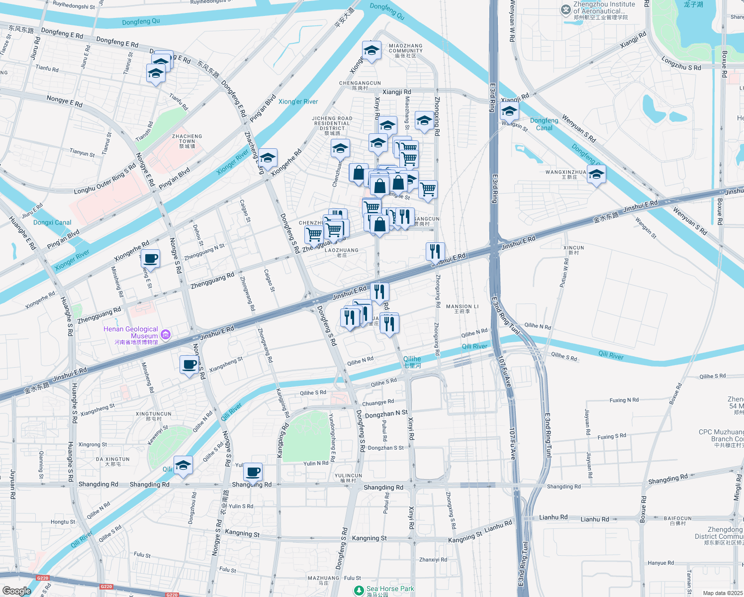 map of restaurants, bars, coffee shops, grocery stores, and more near in Zhengzhou