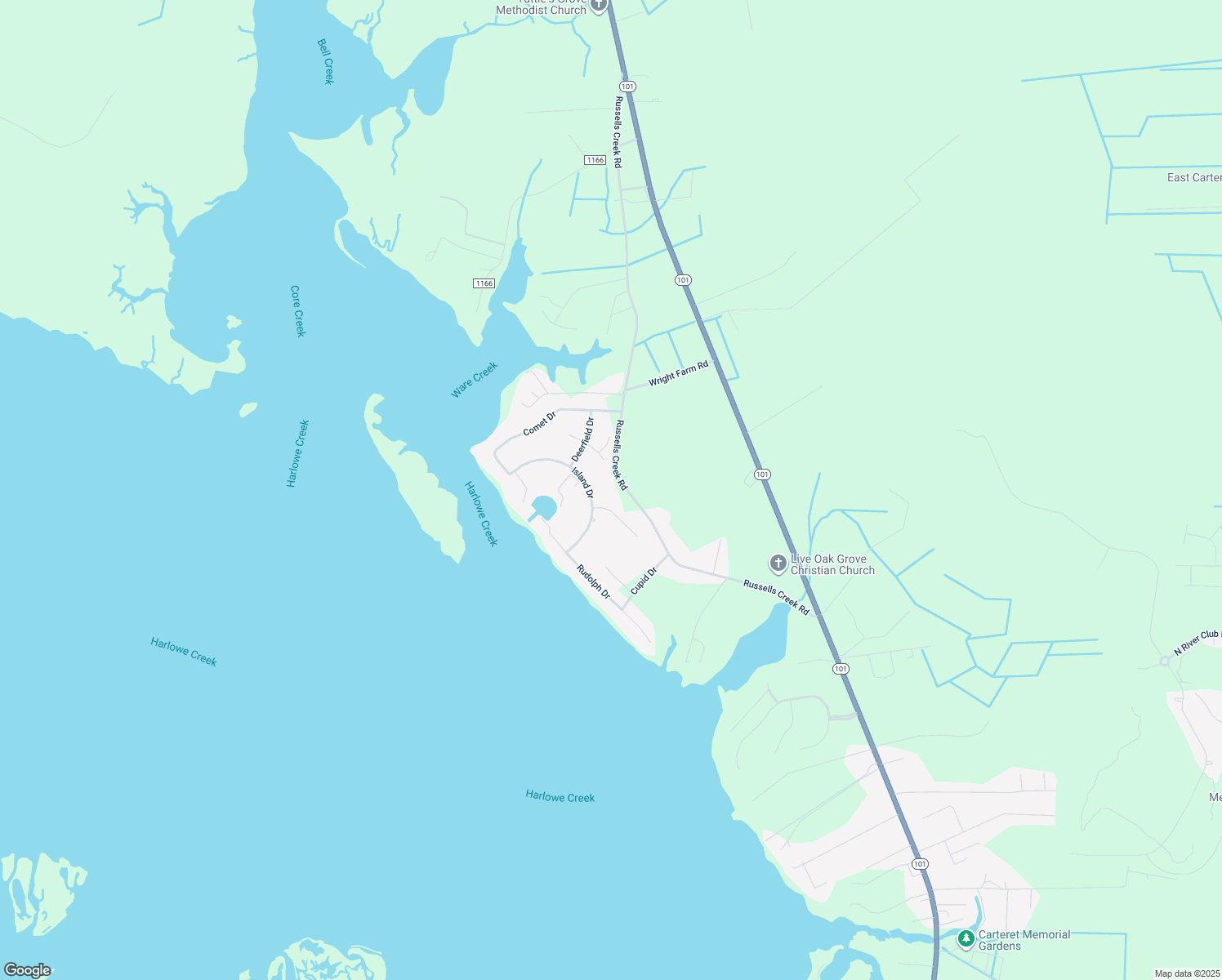 map of restaurants, bars, coffee shops, grocery stores, and more near 101 Dasher Drive in Beaufort