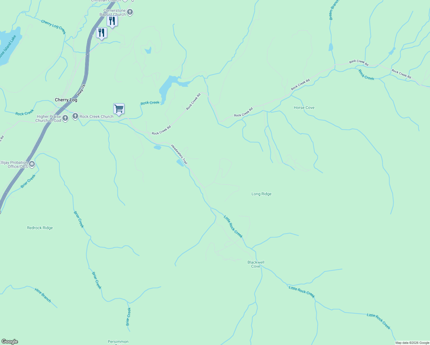 map of restaurants, bars, coffee shops, grocery stores, and more near 60 Hidden Ridge Court in Cherry Log