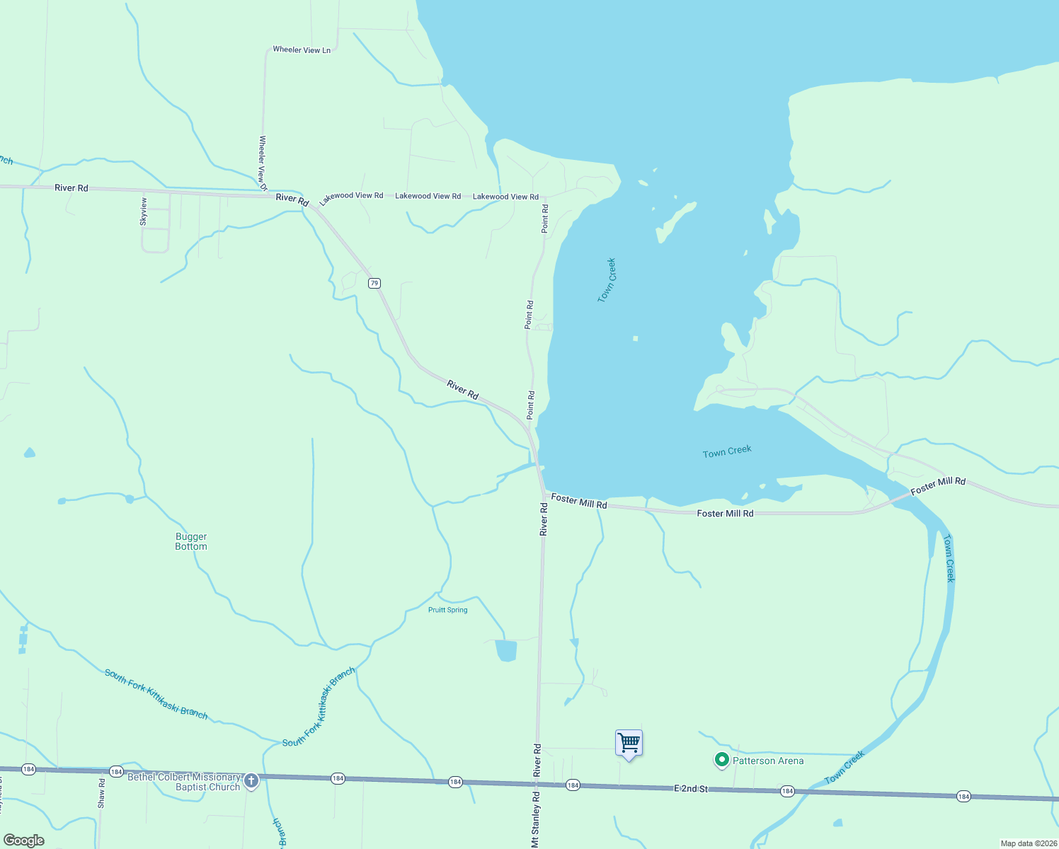map of restaurants, bars, coffee shops, grocery stores, and more near 295 Point Road in Muscle Shoals