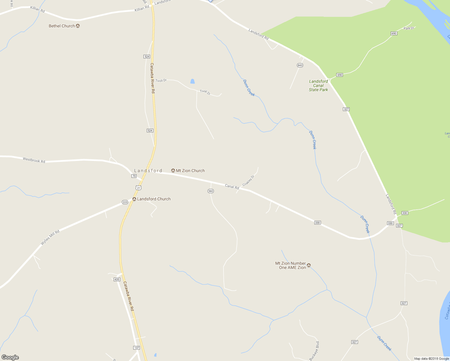 map of restaurants, bars, coffee shops, grocery stores, and more near 1747 Canal Road in Catawba