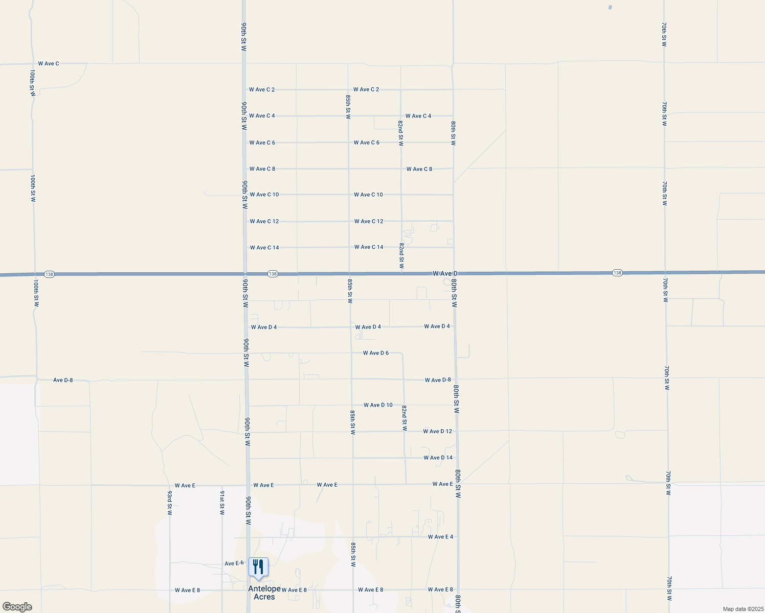 map of restaurants, bars, coffee shops, grocery stores, and more near 8248 West Avenue D 2 in Lancaster
