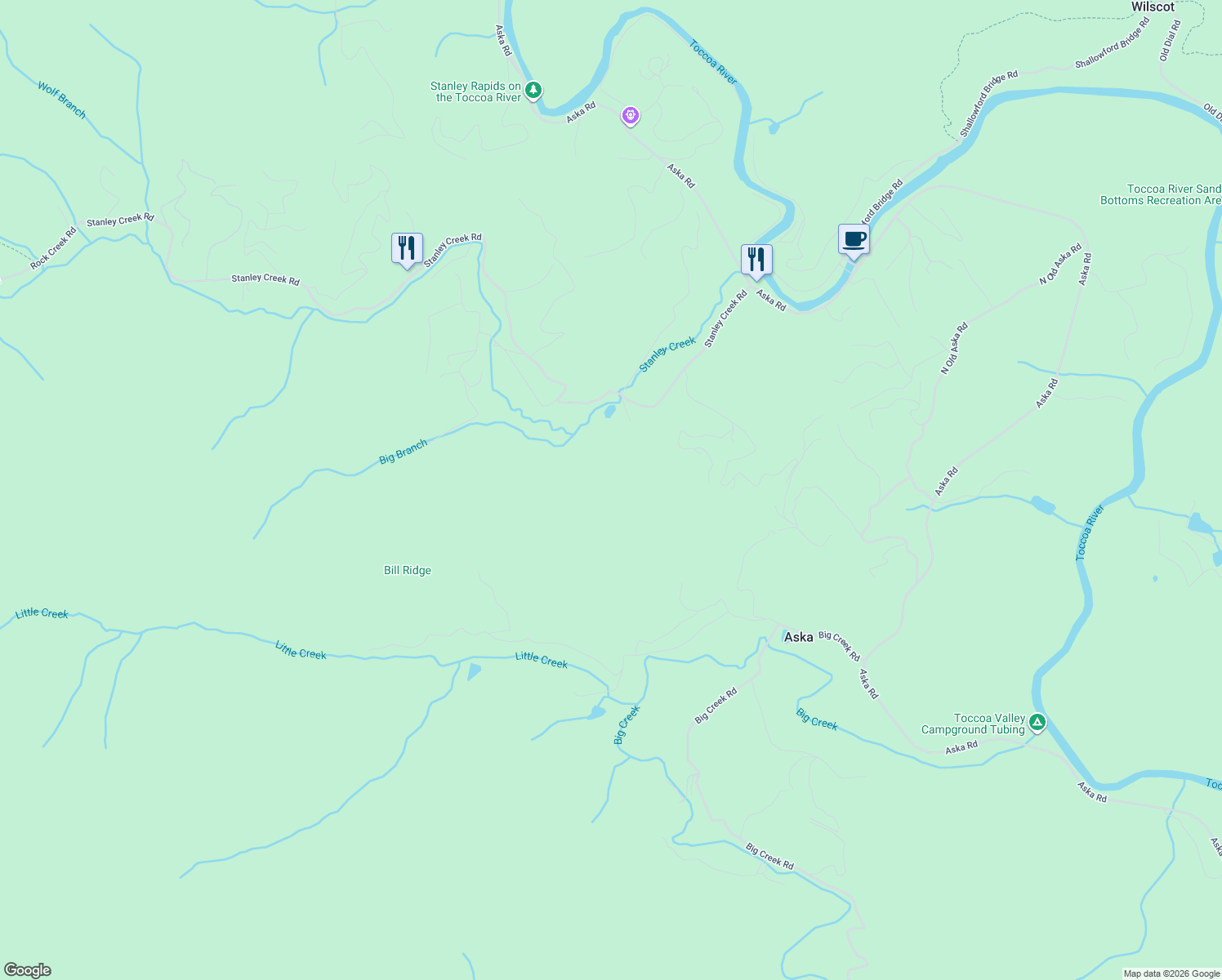 map of restaurants, bars, coffee shops, grocery stores, and more near 242 Marsh Circle in Cherry Log