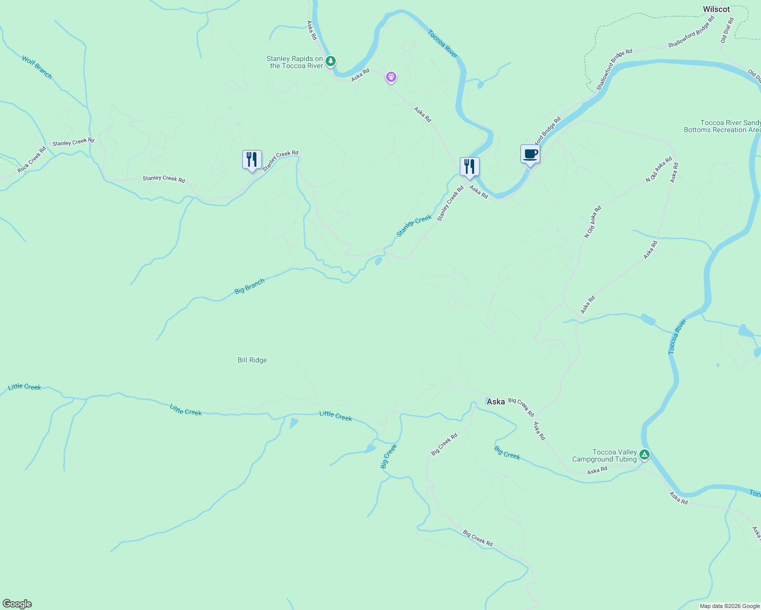 map of restaurants, bars, coffee shops, grocery stores, and more near 242 Marsh Circle in Cherry Log