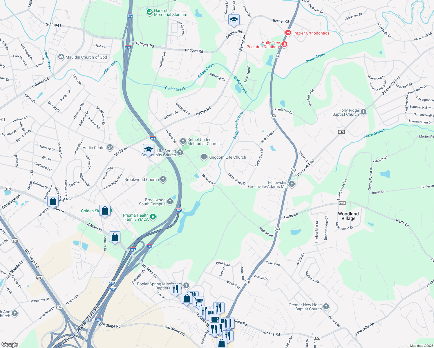map of restaurants, bars, coffee shops, grocery stores, and more near 608 Chaulk Hill Court in Simpsonville