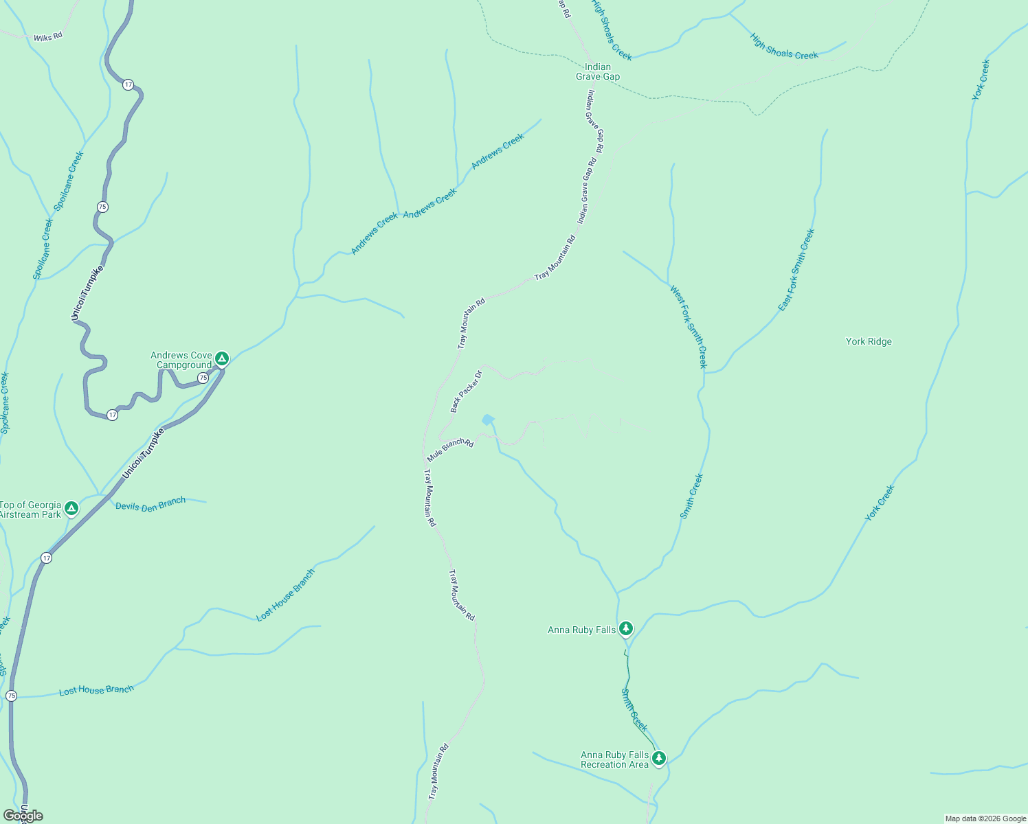 map of restaurants, bars, coffee shops, grocery stores, and more near 214 Easy Run Road in Sautee Nacoochee