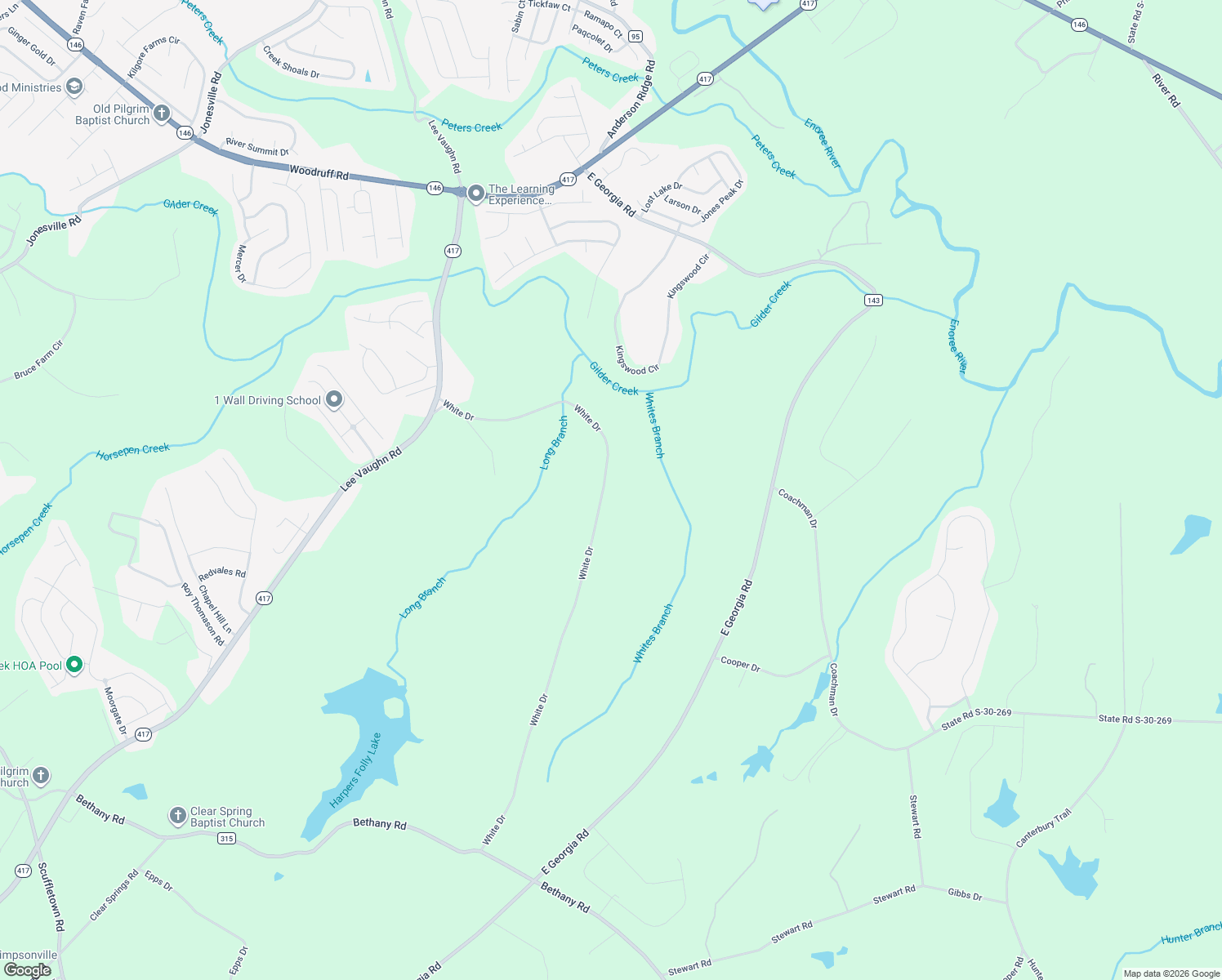 map of restaurants, bars, coffee shops, grocery stores, and more near 227 White Drive in Simpsonville