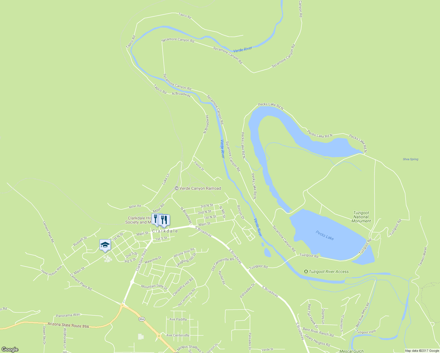 map of restaurants, bars, coffee shops, grocery stores, and more near 420 River Drive in Clarkdale