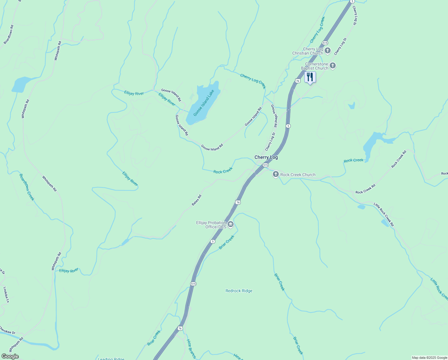 map of restaurants, bars, coffee shops, grocery stores, and more near Bates Road in Ellijay