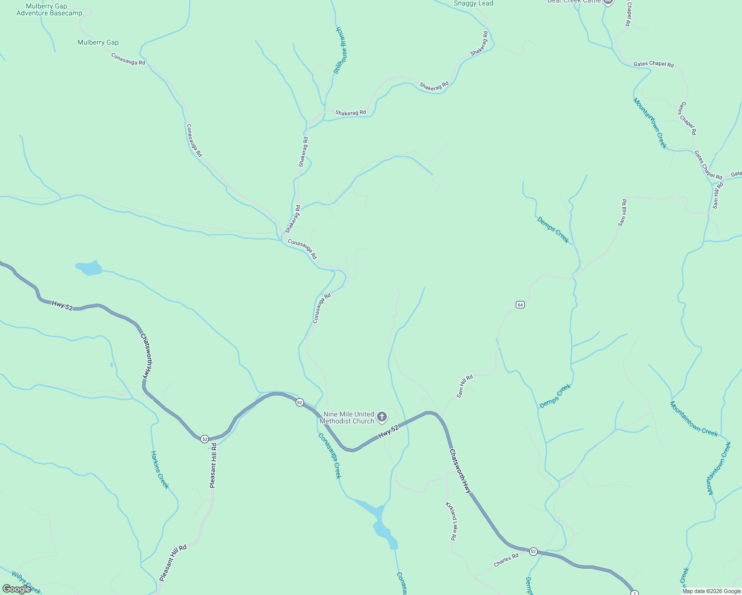 map of restaurants, bars, coffee shops, grocery stores, and more near 824 Conasauga Road in Ellijay