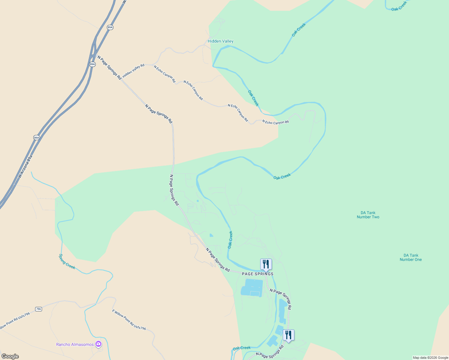map of restaurants, bars, coffee shops, grocery stores, and more near 2675 Dancing Apache Road in Cornville