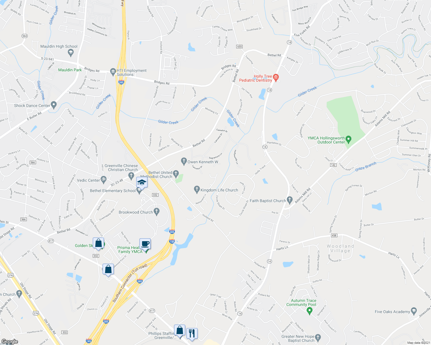 map of restaurants, bars, coffee shops, grocery stores, and more near 405 Netherland Lane in Simpsonville