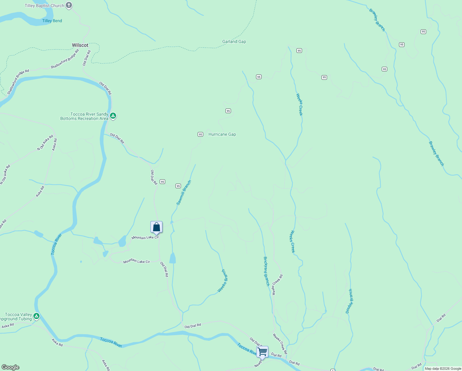 map of restaurants, bars, coffee shops, grocery stores, and more near 45 Holly Branch Lane in Blue Ridge