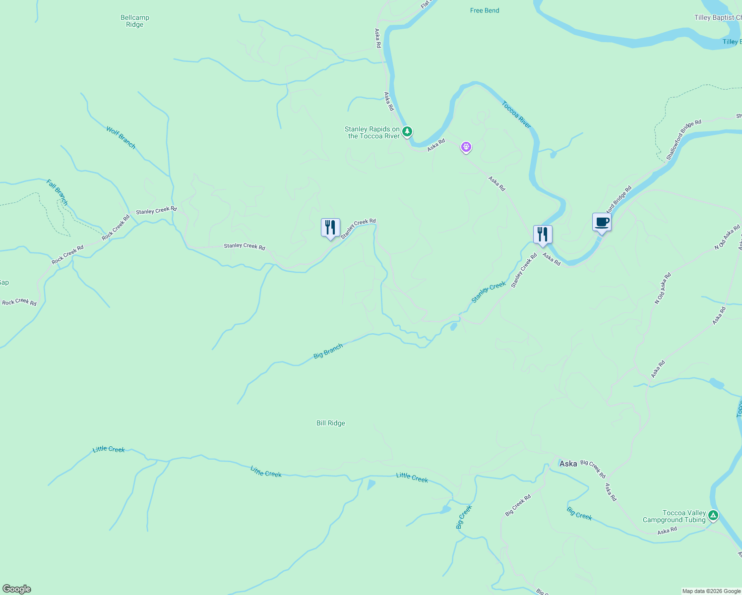 map of restaurants, bars, coffee shops, grocery stores, and more near 327 Meadow Lane in Blue Ridge