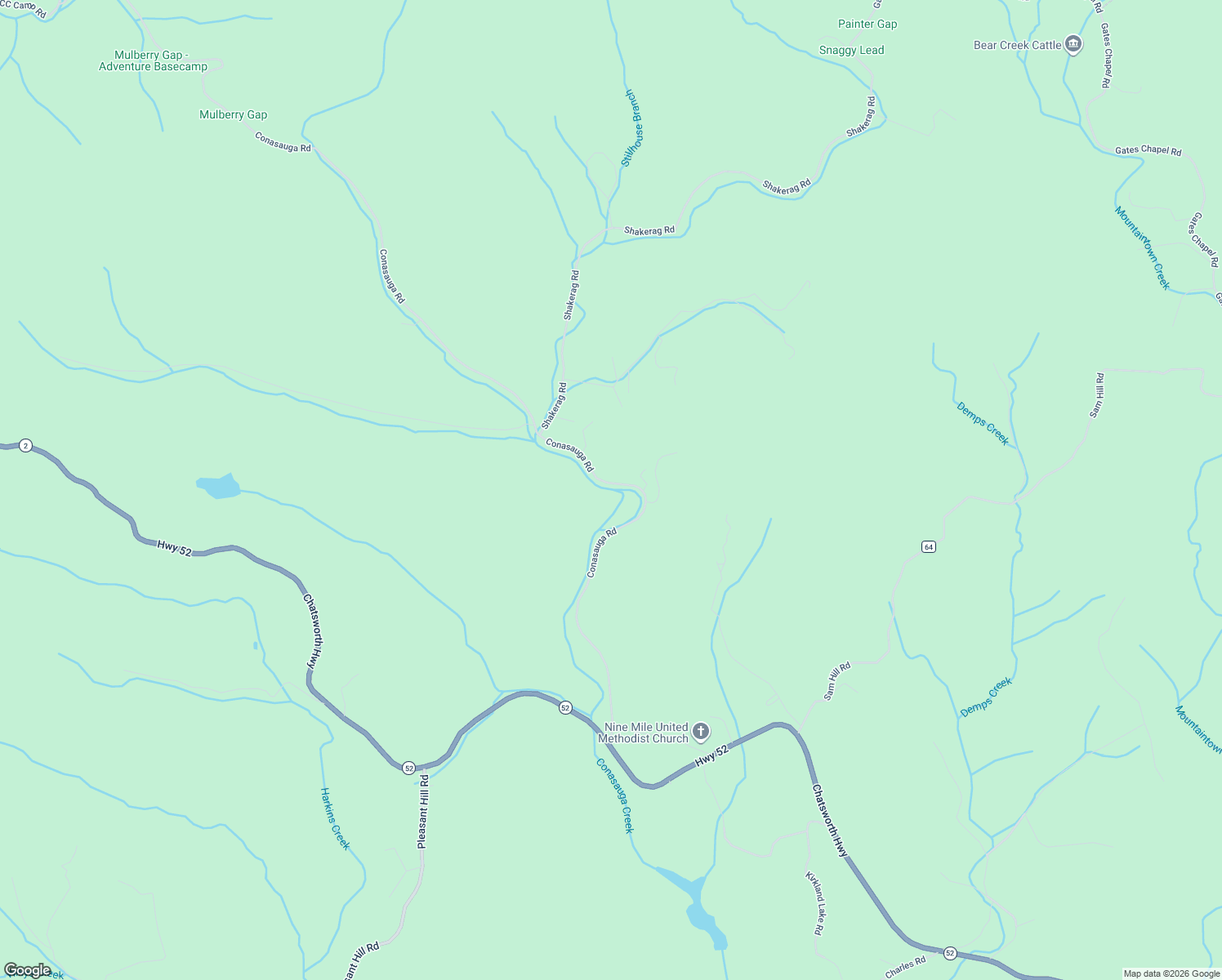 map of restaurants, bars, coffee shops, grocery stores, and more near Conasauga Road in Ellijay