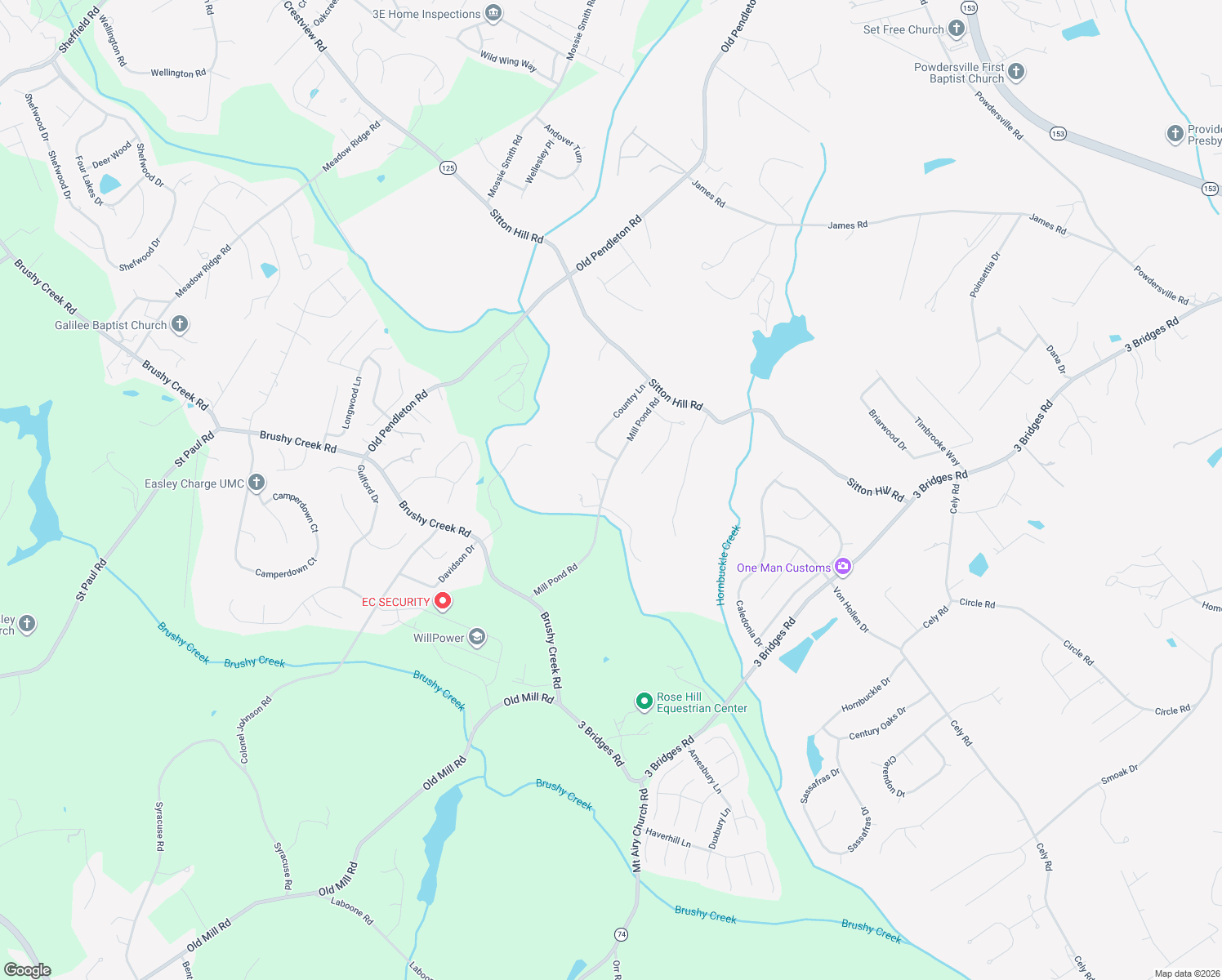 map of restaurants, bars, coffee shops, grocery stores, and more near 203 Mill Pond Road in Easley