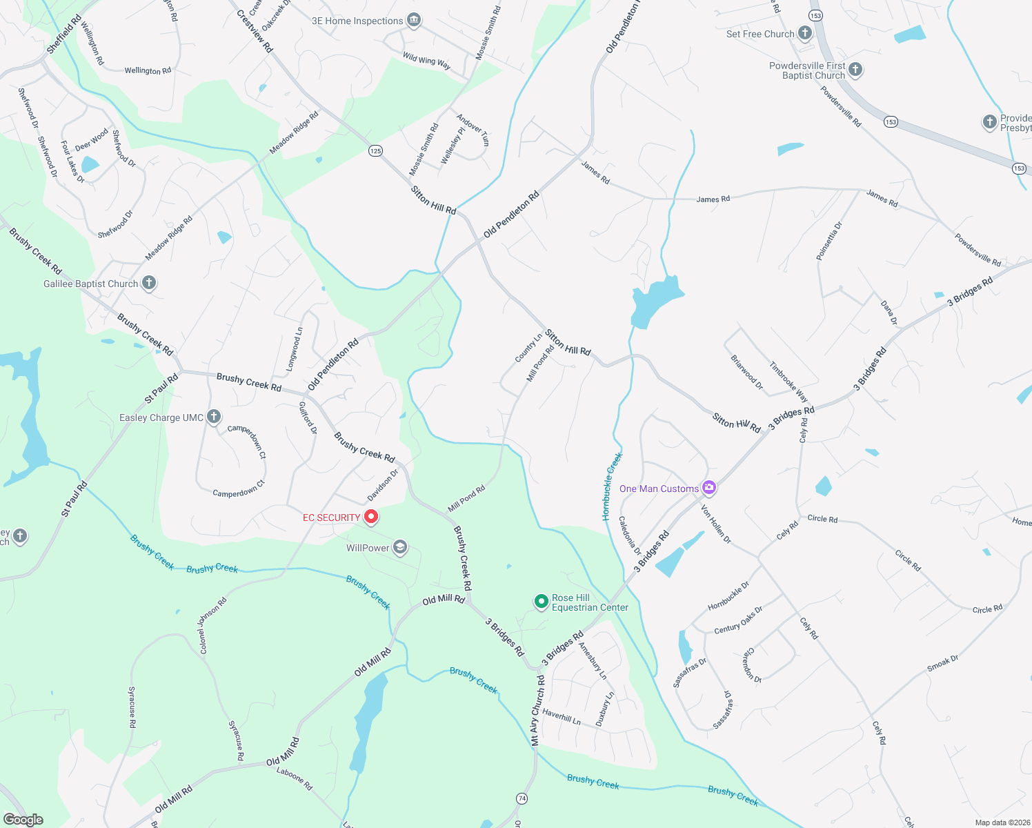 map of restaurants, bars, coffee shops, grocery stores, and more near 203 Mill Pond Road in Easley