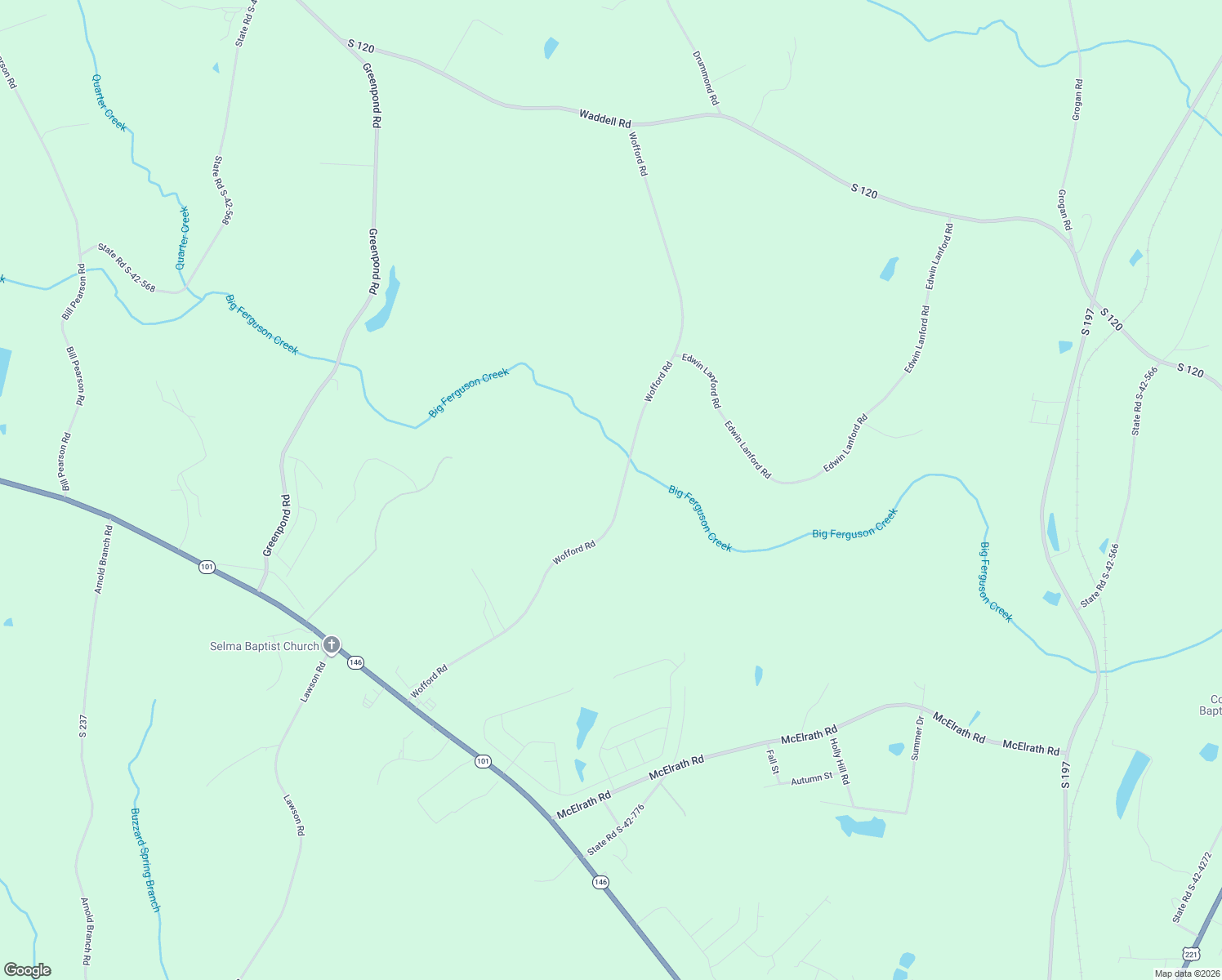 map of restaurants, bars, coffee shops, grocery stores, and more near 500 Wofford Road in Woodruff