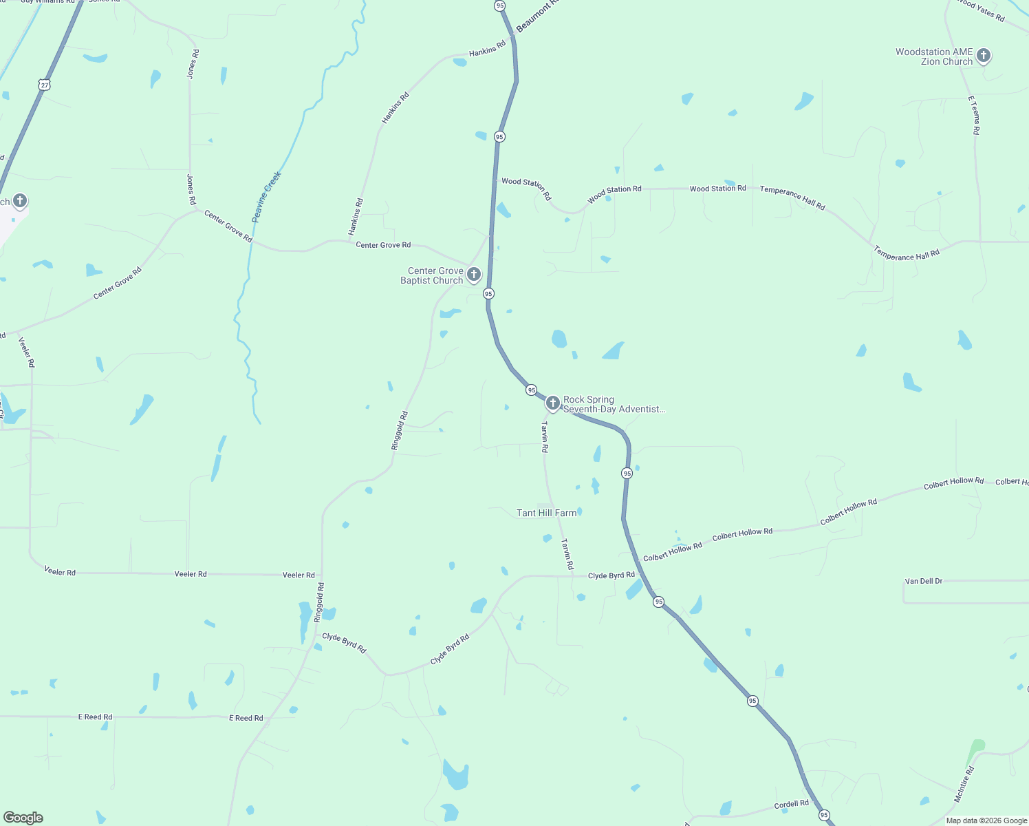 map of restaurants, bars, coffee shops, grocery stores, and more near 3490 Georgia 95 in Rock Spring