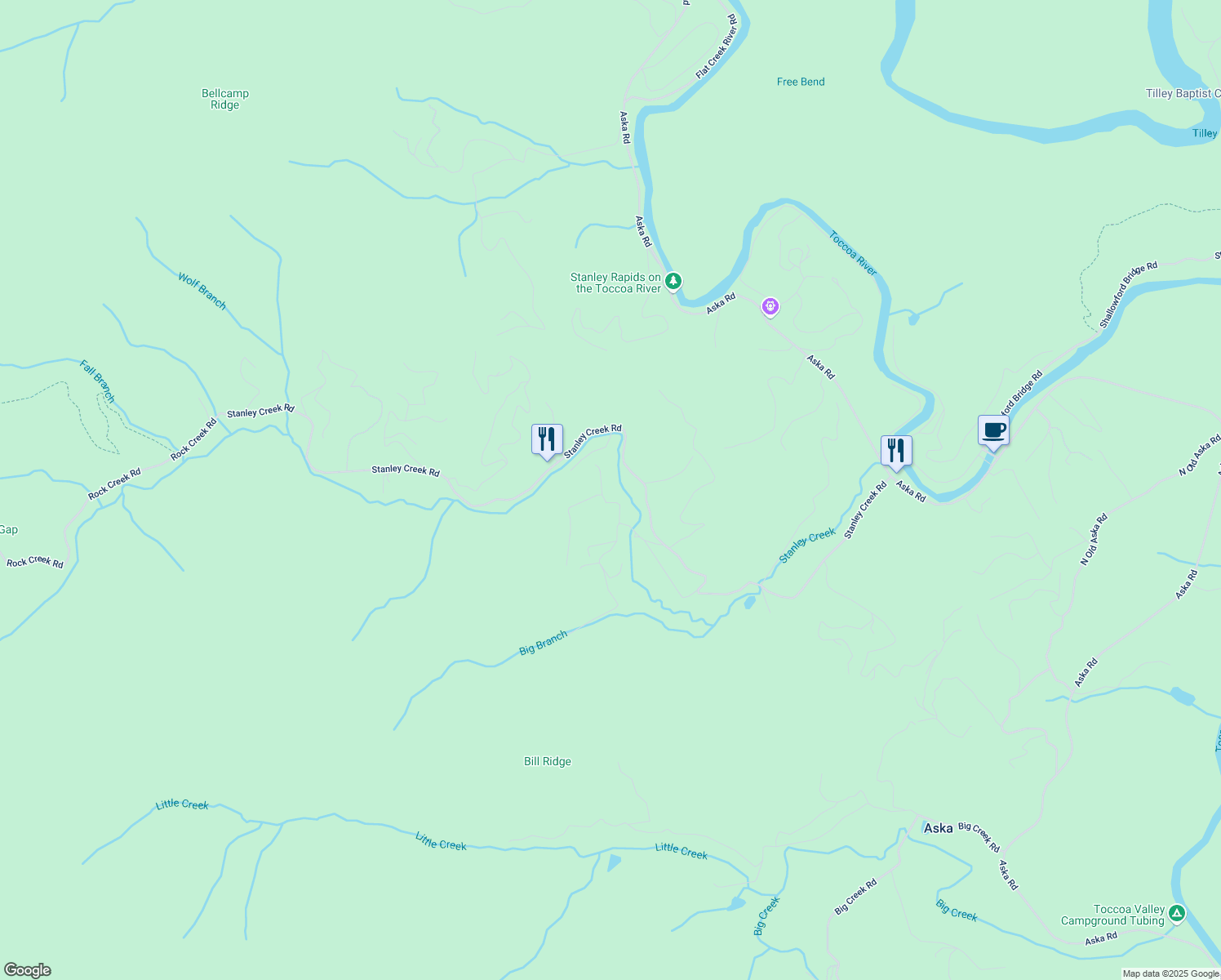 map of restaurants, bars, coffee shops, grocery stores, and more near 86 Cozy Valley Lane in Cherry Log