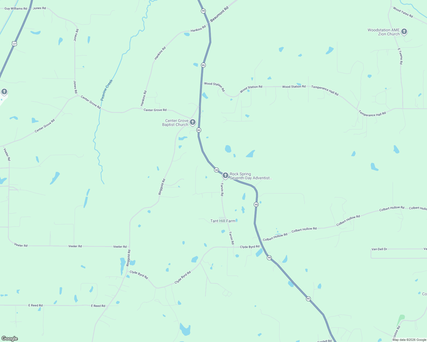 map of restaurants, bars, coffee shops, grocery stores, and more near 3490 Georgia 95 in Rock Spring