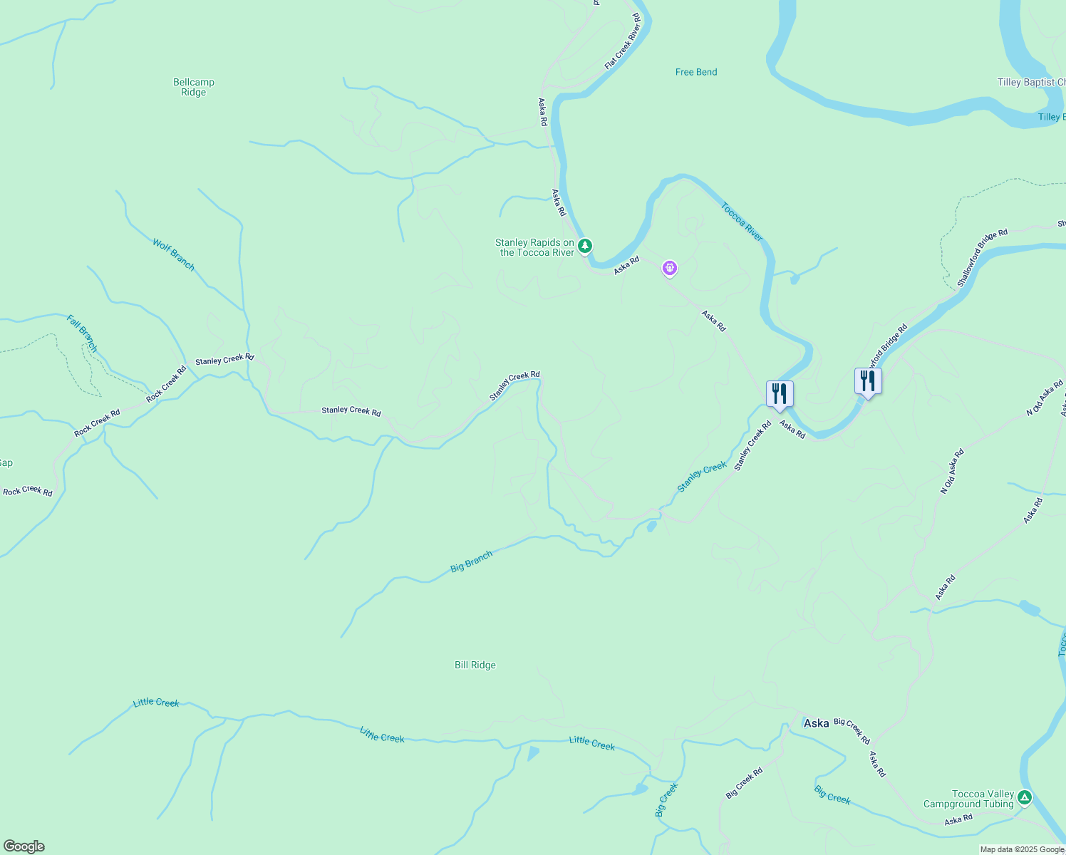 map of restaurants, bars, coffee shops, grocery stores, and more near 86 Cozy Valley Lane in Cherry Log