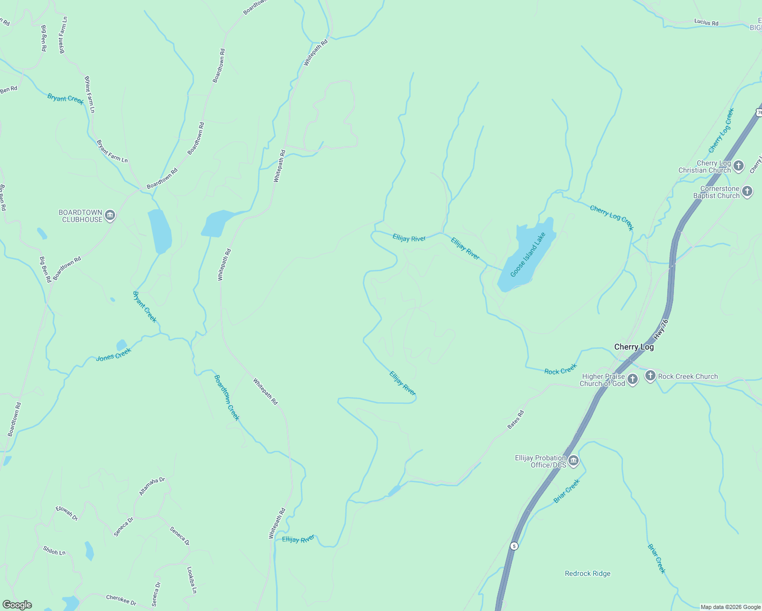 map of restaurants, bars, coffee shops, grocery stores, and more near 370 River Road in Cherry Log
