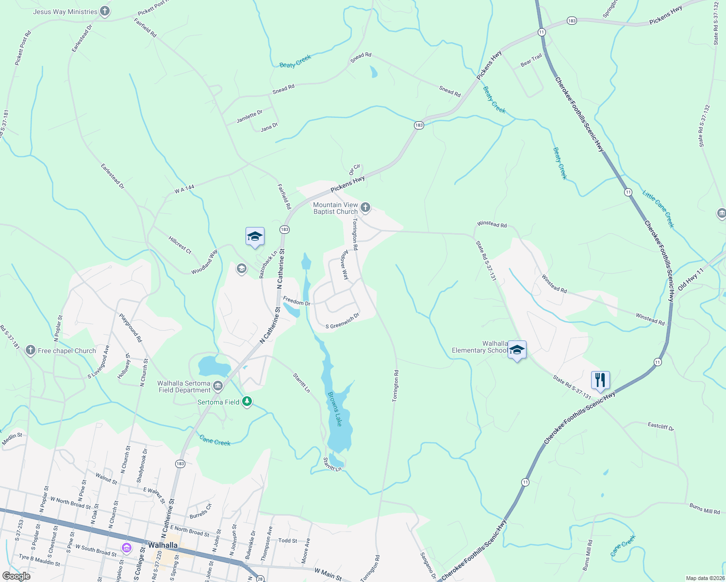 map of restaurants, bars, coffee shops, grocery stores, and more near 310 Torrington Road in West Union