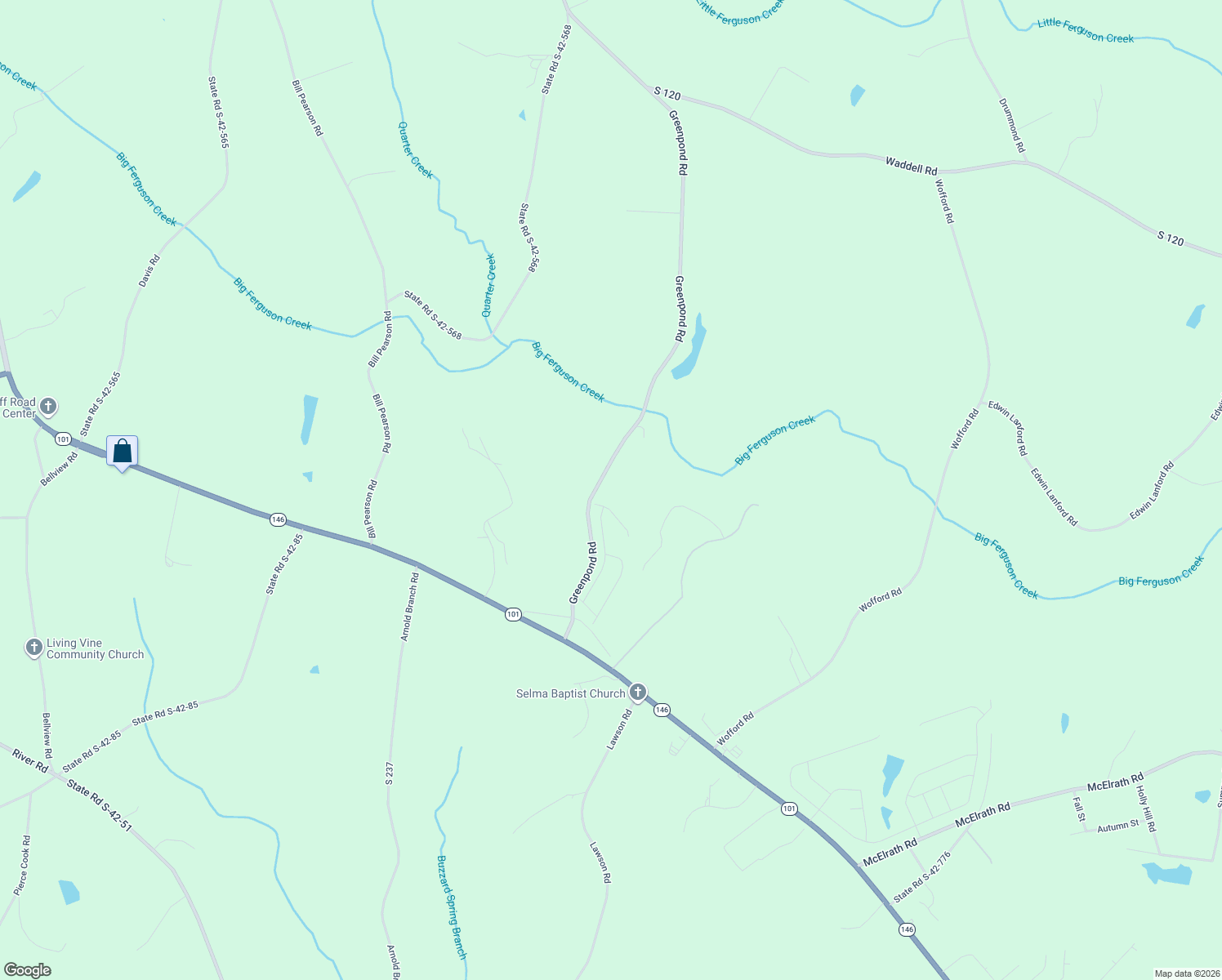 map of restaurants, bars, coffee shops, grocery stores, and more near 1120 Greenpond Rd in Woodruff
