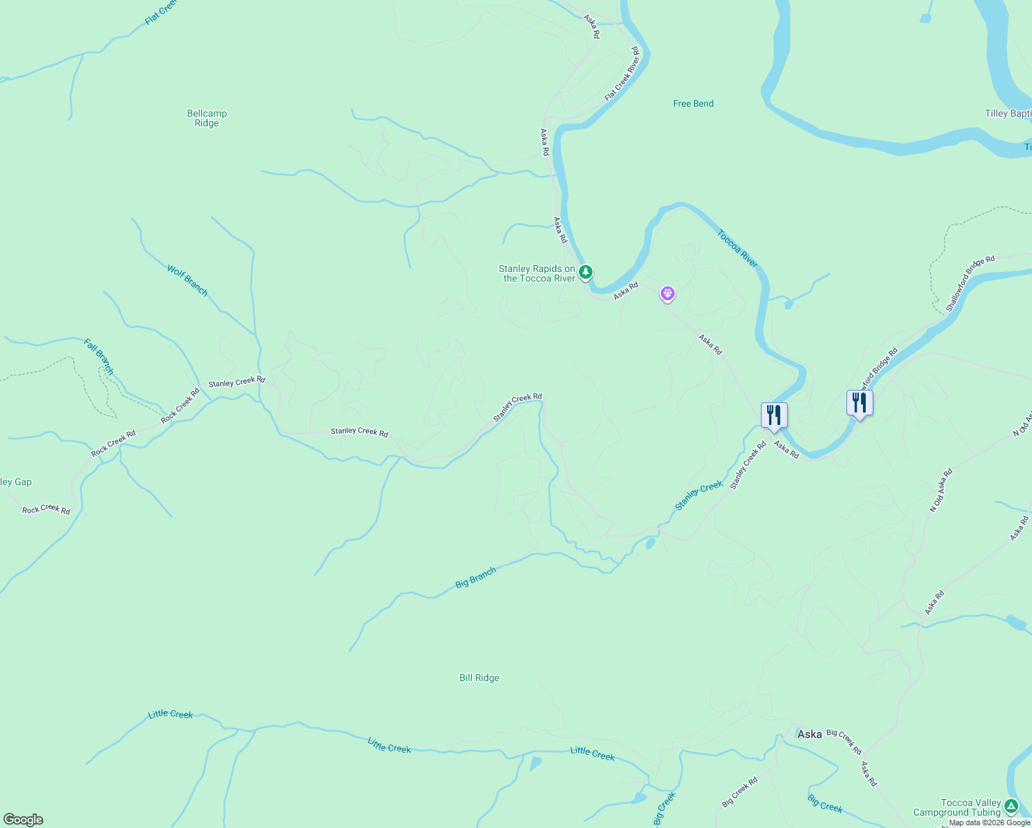 map of restaurants, bars, coffee shops, grocery stores, and more near 87 Cozy Valley Lane in Cherry Log