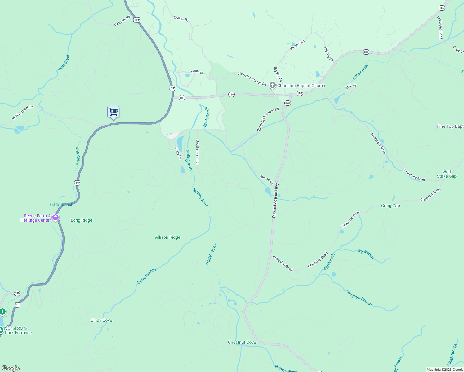 map of restaurants, bars, coffee shops, grocery stores, and more near 237 Souther Forest Road in Blairsville