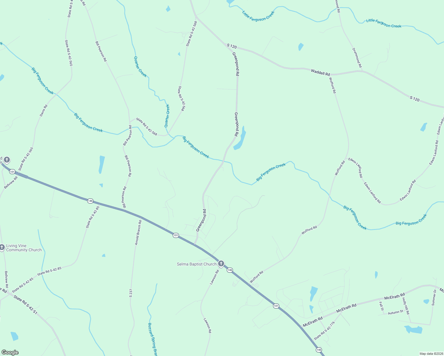 map of restaurants, bars, coffee shops, grocery stores, and more near 1132 Greenpond Road in Woodruff