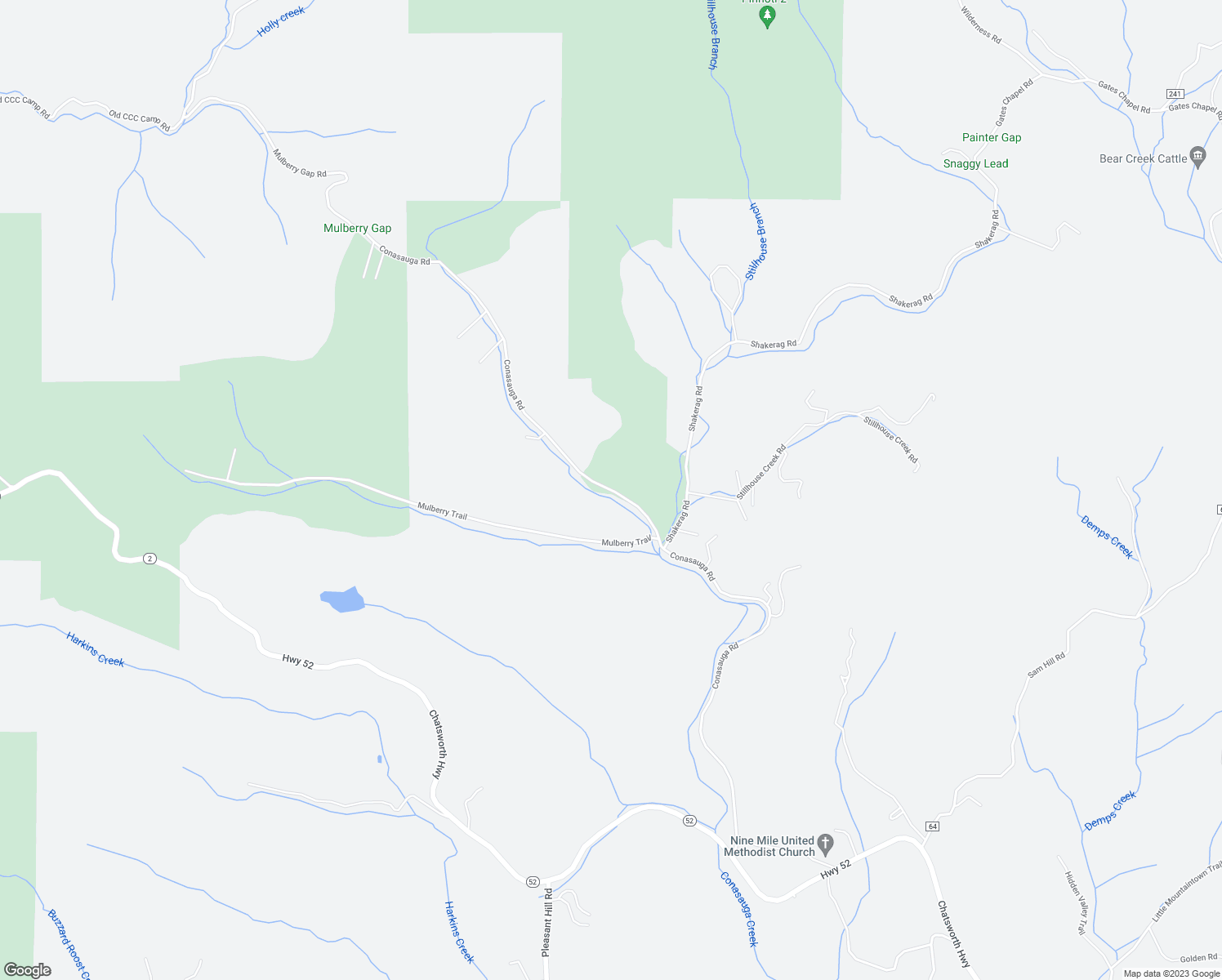 map of restaurants, bars, coffee shops, grocery stores, and more near Conasauga Road in Ellijay